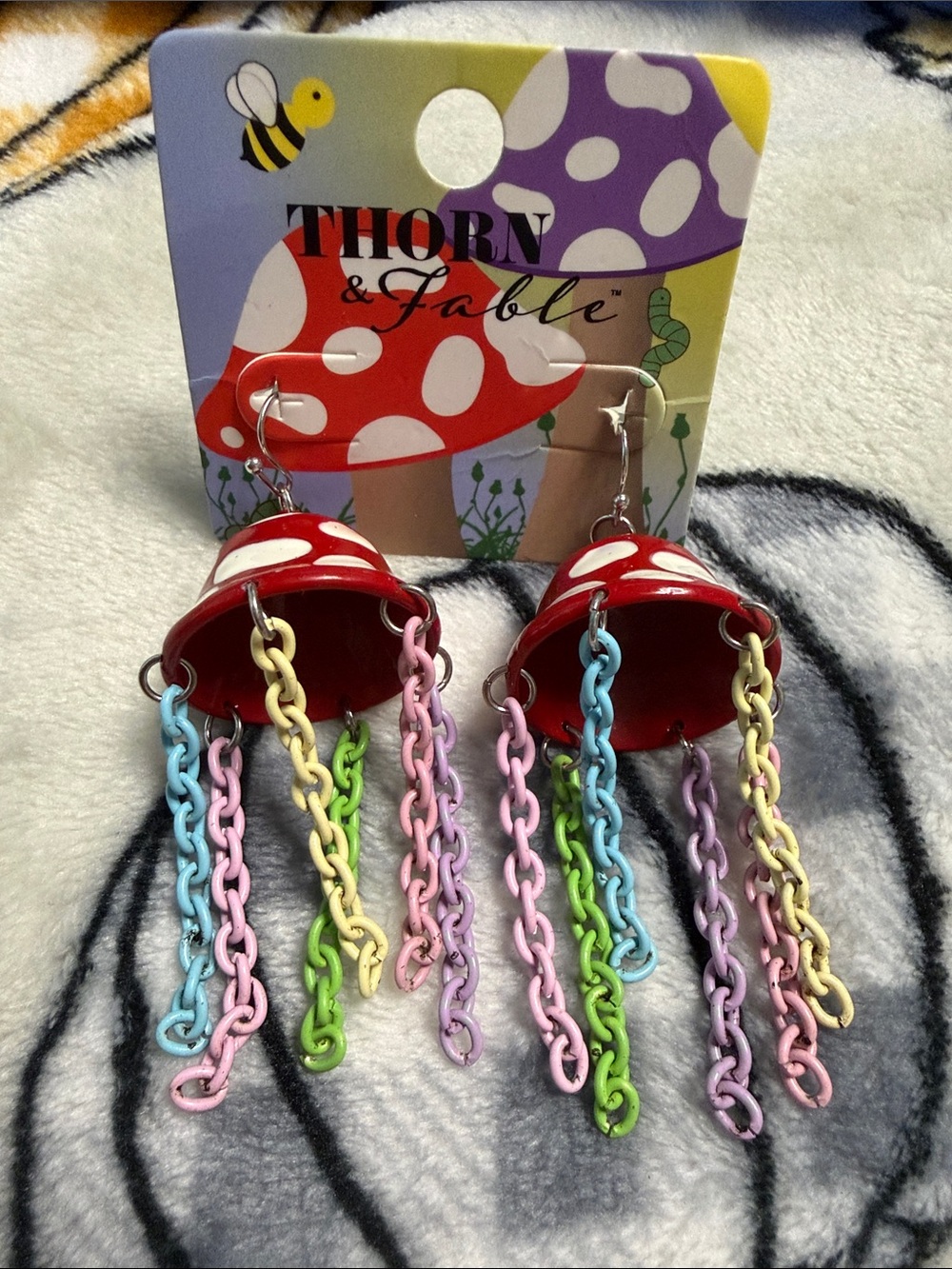 Red Mushroom Jellyfish Chain Earrings -